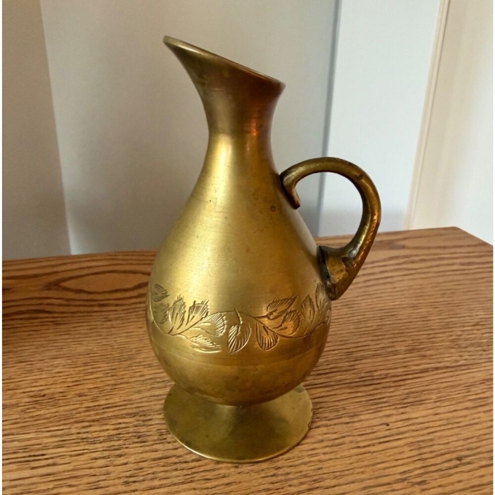 Vintage Solid Brass Bud Vase Made in India, Etched Floral Vase, Small Brass